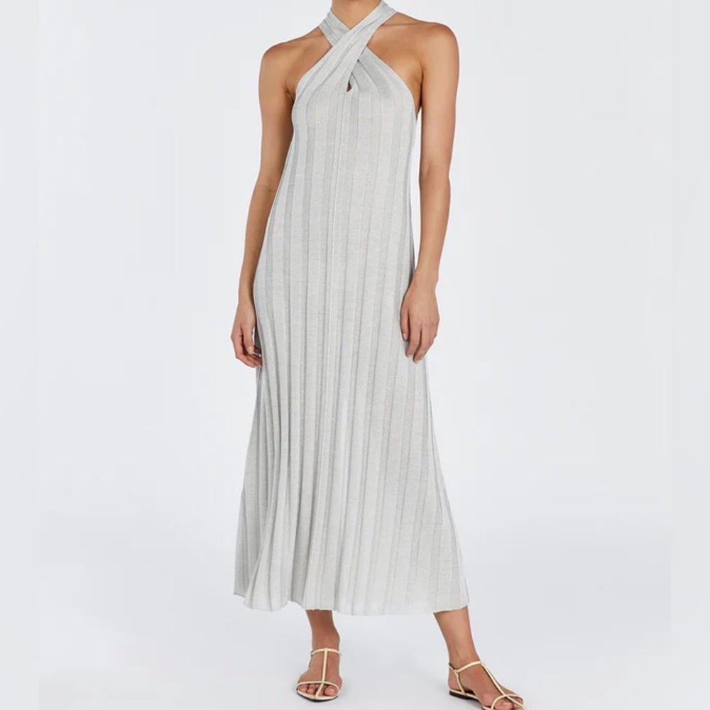 NWT DISSH Everly Silver Grey Twist Cross Neck Knit Maxi Dress XS